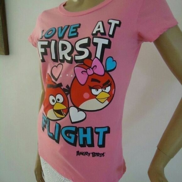 Angry Birds Love At First Flight Pink Tee Shirt Cotton Youth Size Medium - Picture 2 of 5